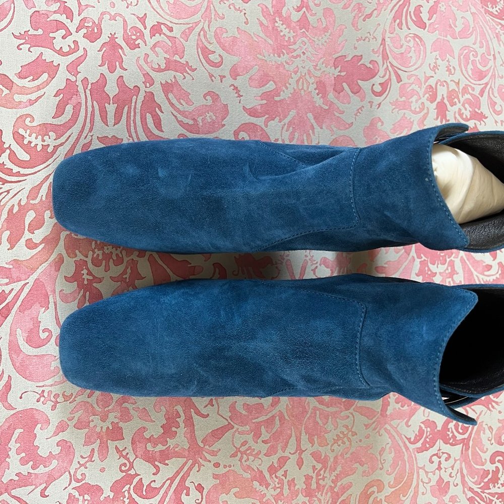 Roger Vivier Unworn Blue Suede Boots with 2 inch block heel